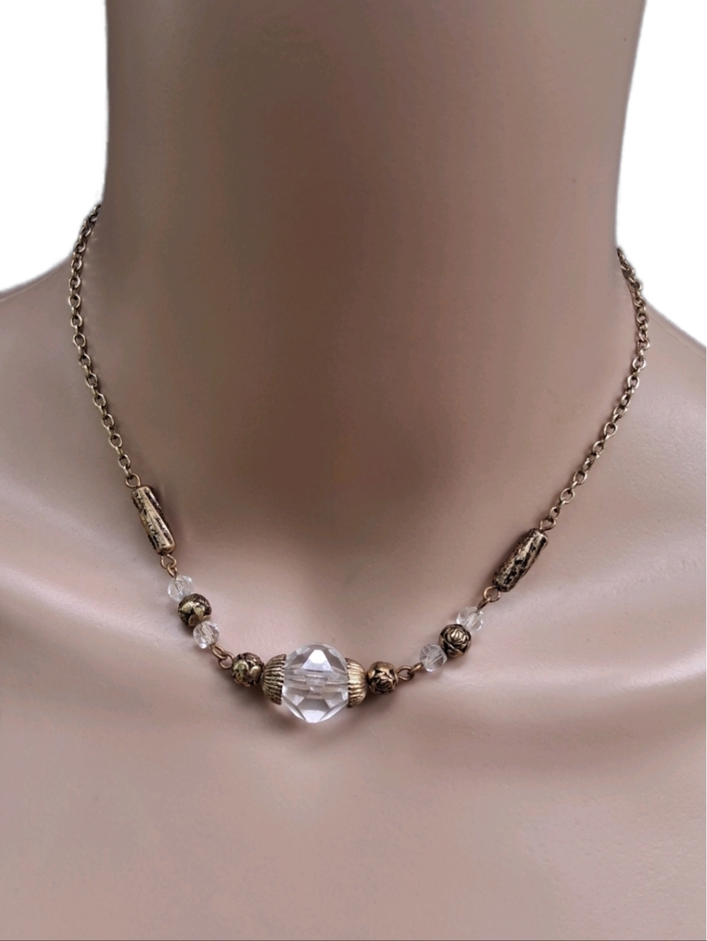 Vintage HATTIE CARNEGIE Crystal Lucite Station Necklace - Brass Tone Art Deco